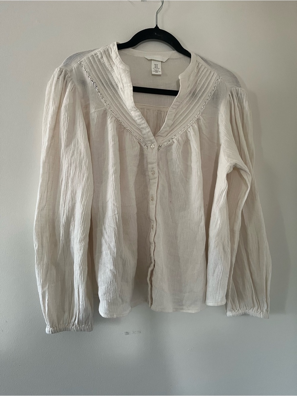 H&M Cream Cotton Linen Crochet Lace Peasant Top Medium Cottagecore Poet Prairie